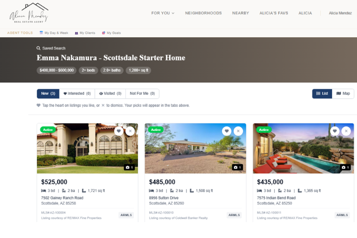 Buyer search page with matching listings